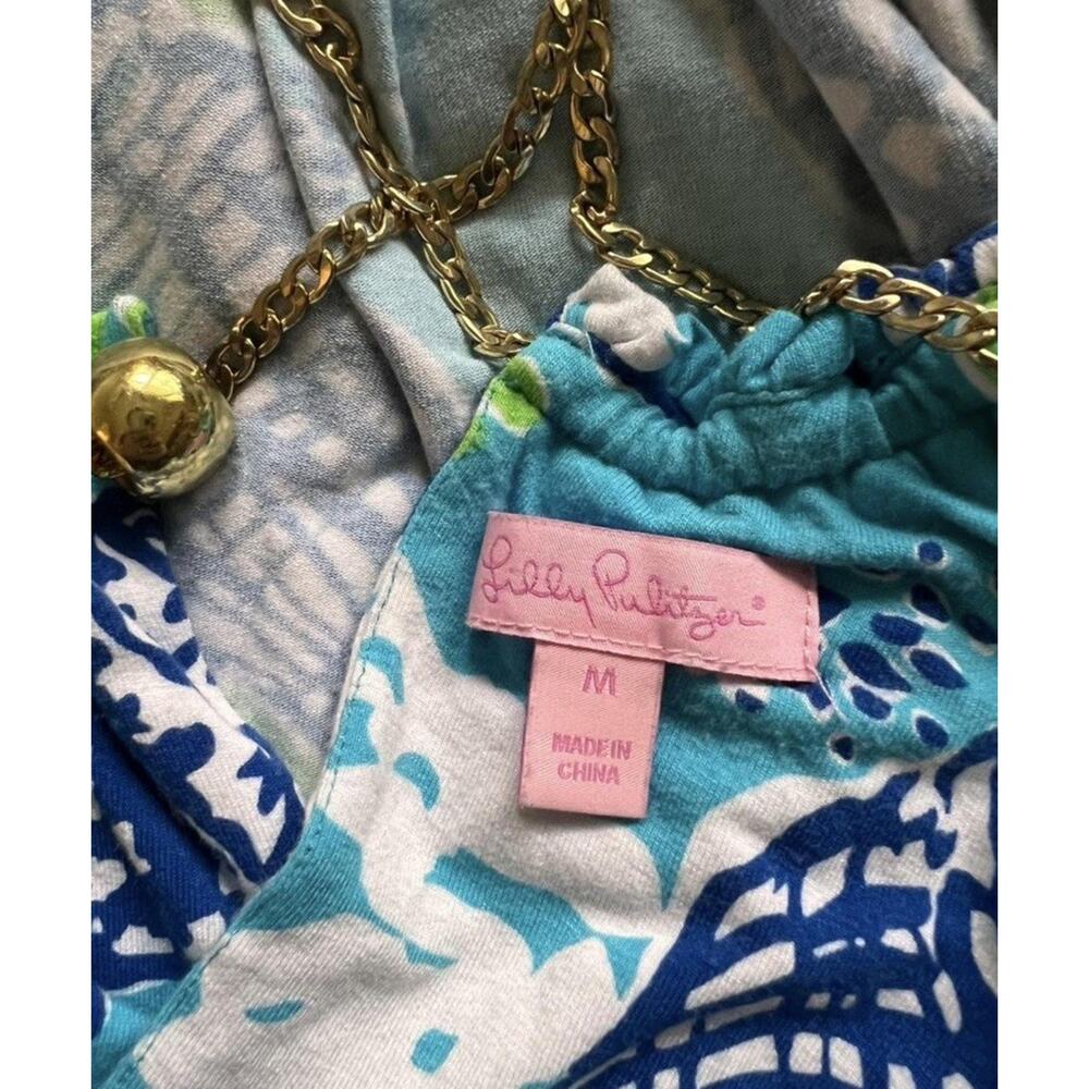 Lilly Pulitzer Inna Maxi Dress M Blue Shells Chain Beck Halter Resort Vacation - Picture 9 of 9